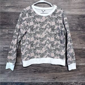 J. Crew Black Tan White Zebra Print Crewneck Sweatshirt